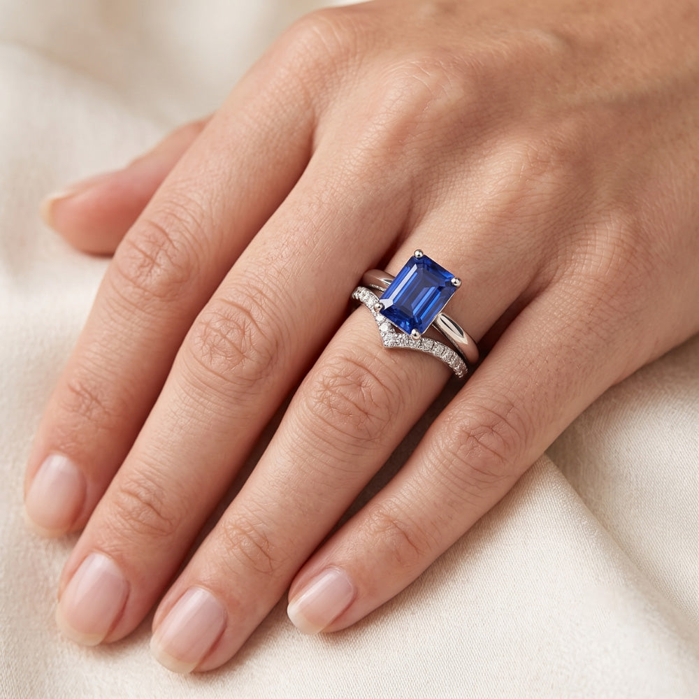 Natural Real ( Not Lab Grown ) Gemstone Wedding Ring Set Emerald Sapphire 3.50 Carats Ladies Jewelry