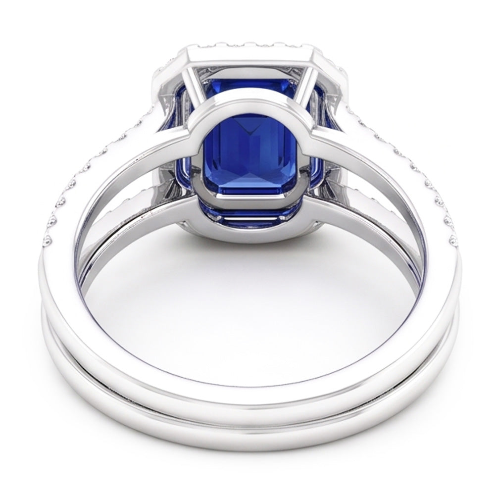 Natural Real ( Not Lab Grown ) Halo Emerald Sapphire Wedding Ring Set 4.50 Carats White Gold Jewelry