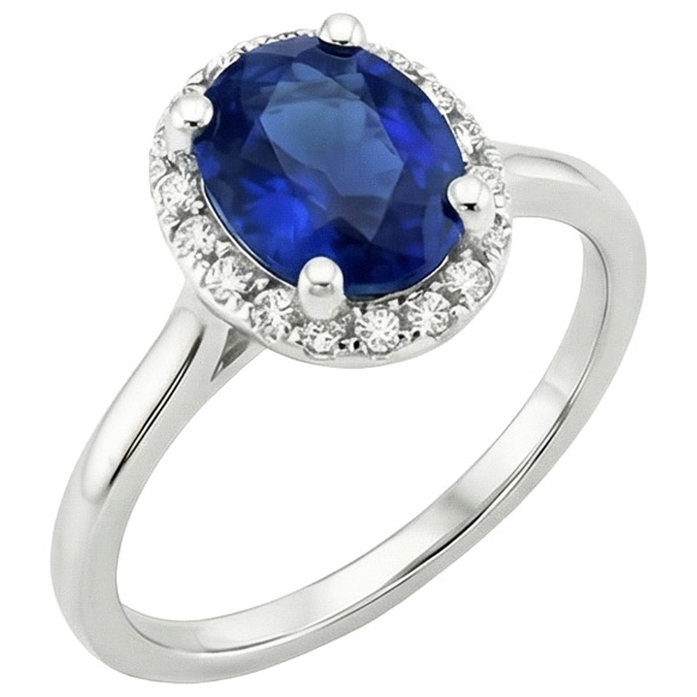 Natural Real ( Not Lab Grown ) Halo Sri Lankan Sapphire Wedding Ring 3.50 Carats White Gold