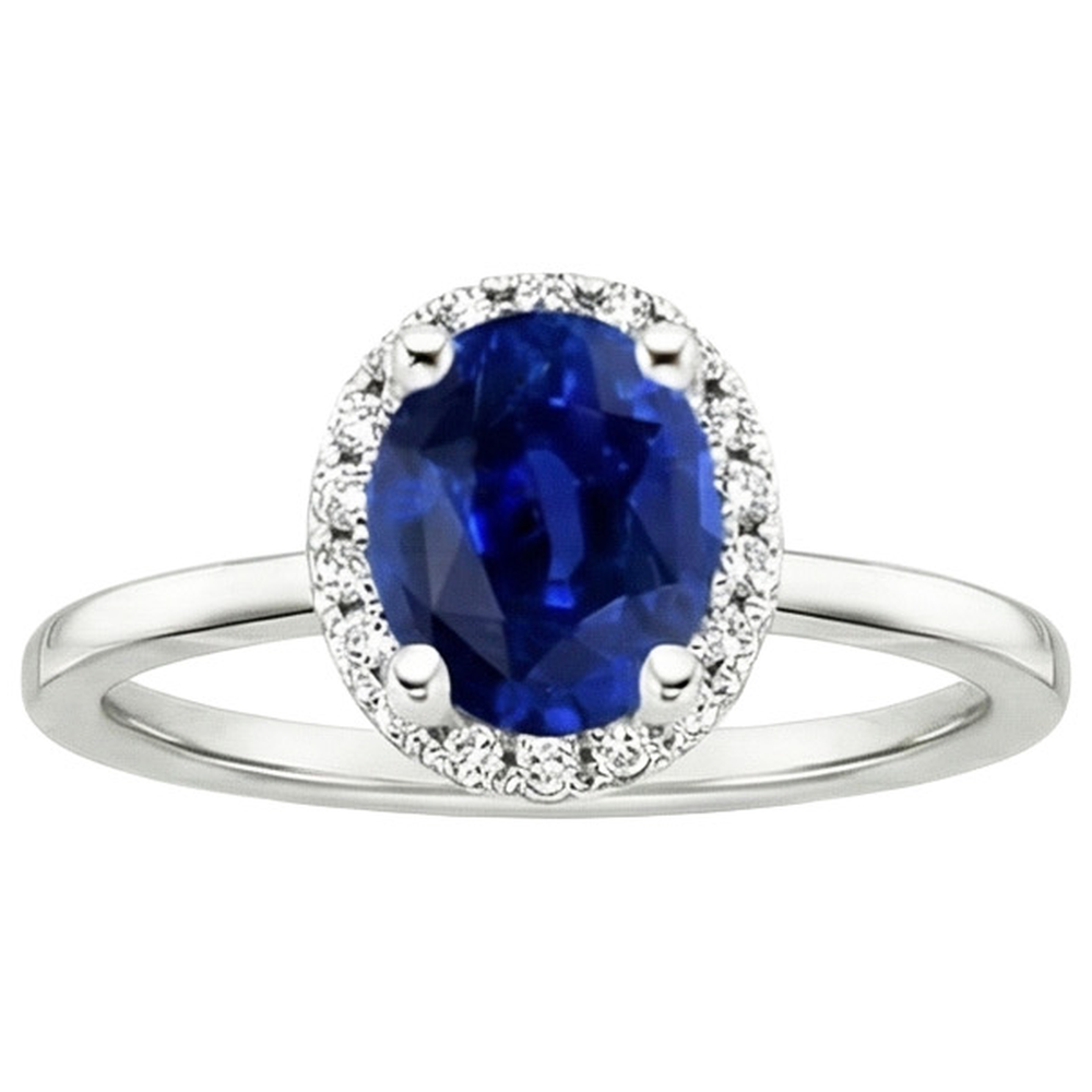 Natural Real ( Not Lab Grown ) Halo Sri Lankan Sapphire Wedding Ring 3.50 Carats White Gold