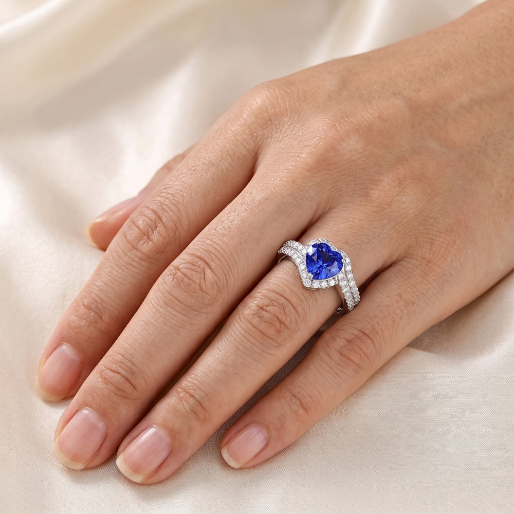 Natural Real ( Not Lab Grown ) Heart Halo Light Blue Sapphire Ring 4.50 Carats Double Shank Jewelry