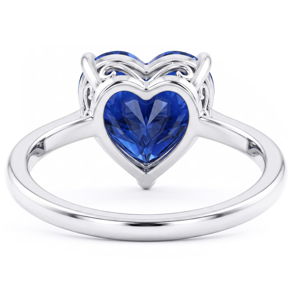 Natural Real ( Not Lab Grown ) Heart Solitaire Sri Lankan Sapphire Ring 2.50 Carats White Gold 14K