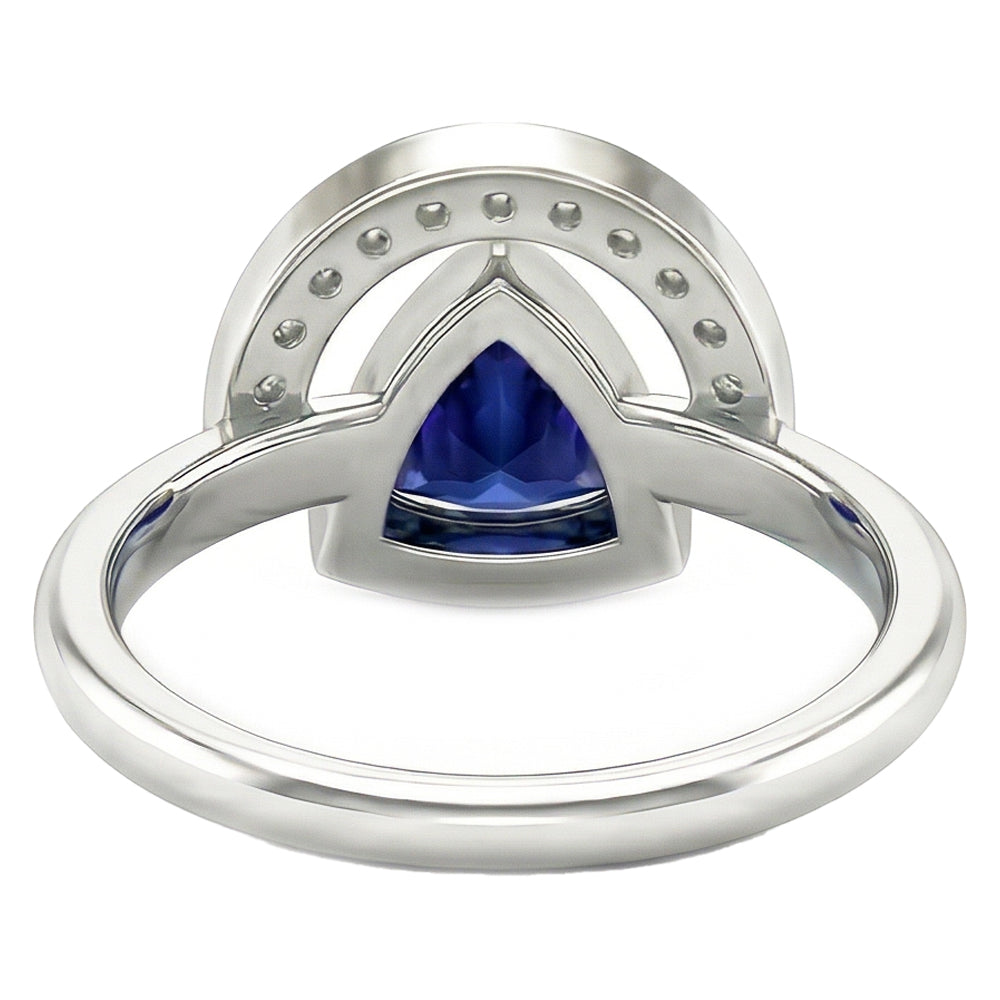 Natural Real ( Not Lab Grown ) Ladies Gemstone Jewelry Trillion Bezel Set Blue Sapphire Ring 2 Carats