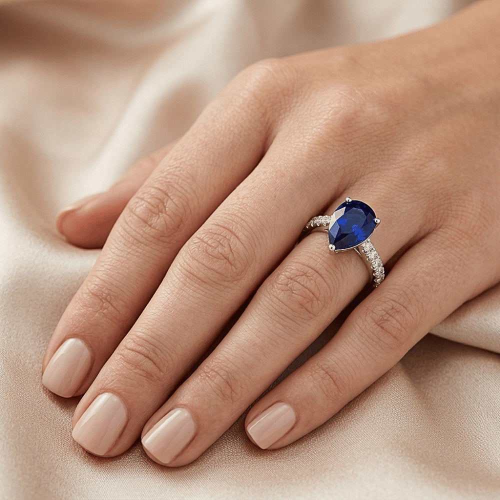 Natural Real ( Not Lab Grown ) Ladies Gemstone Solitaire Ceylon Sapphire Ring With Accents 4 Carats