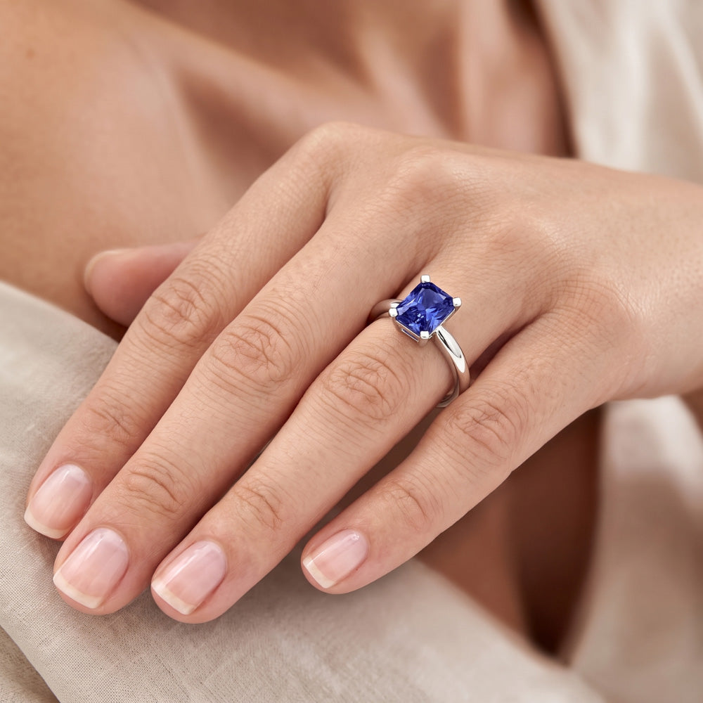 Natural Real ( Not Lab Grown ) Ladies Gold Solitaire Radiant Sri Lankan Sapphire Ring 1.50 Carats