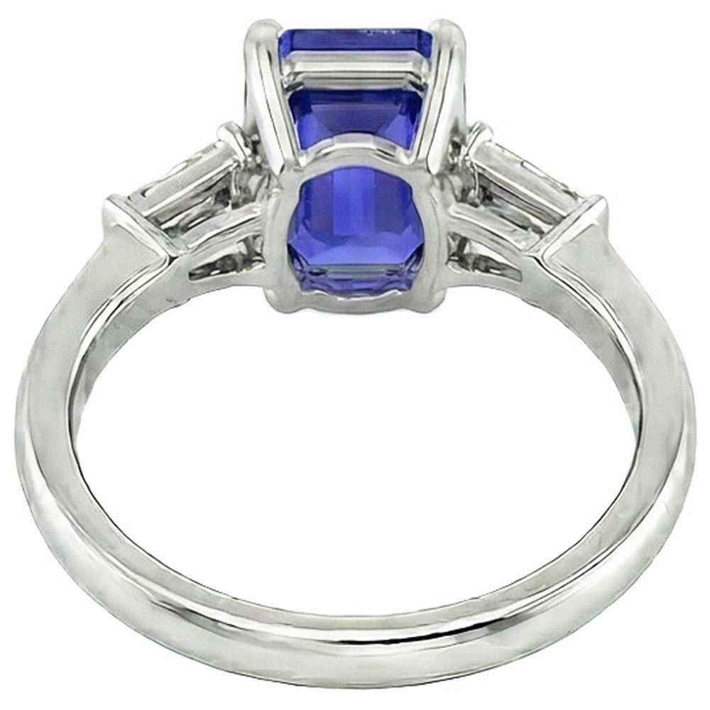 Natural Real ( Not Lab Grown ) Ladies Jewelry Three Stone Emerald Blue Sapphire Ring 2.50 Carats