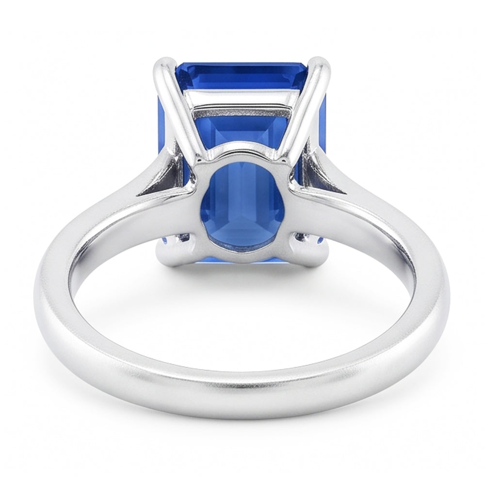 Natural Real ( Not Lab Grown ) Ladies Solitaire Ring Emerald Blue Sapphire 2 Carats 14K White Gold