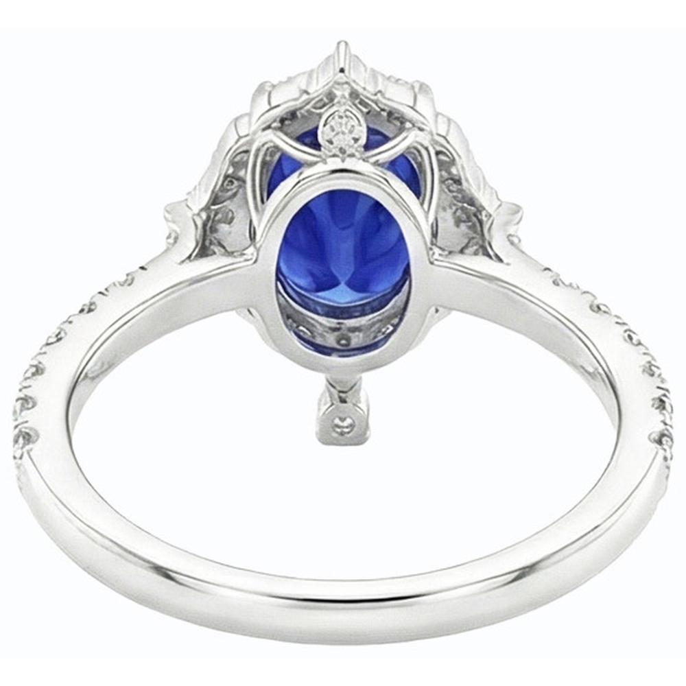 Natural Real ( Not Lab Grown ) Oval Cut Halo Ceylon Sapphire Engagement Ring 5.50 Carats White Gold