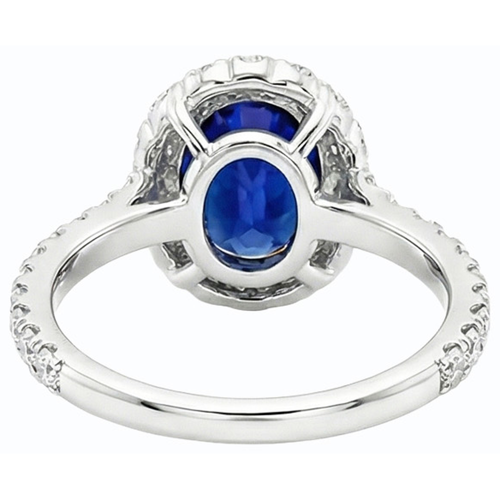 Natural Real ( Not Lab Grown ) Oval Deep Blue Sapphire Halo Wedding Ring 6 Carats White Gold