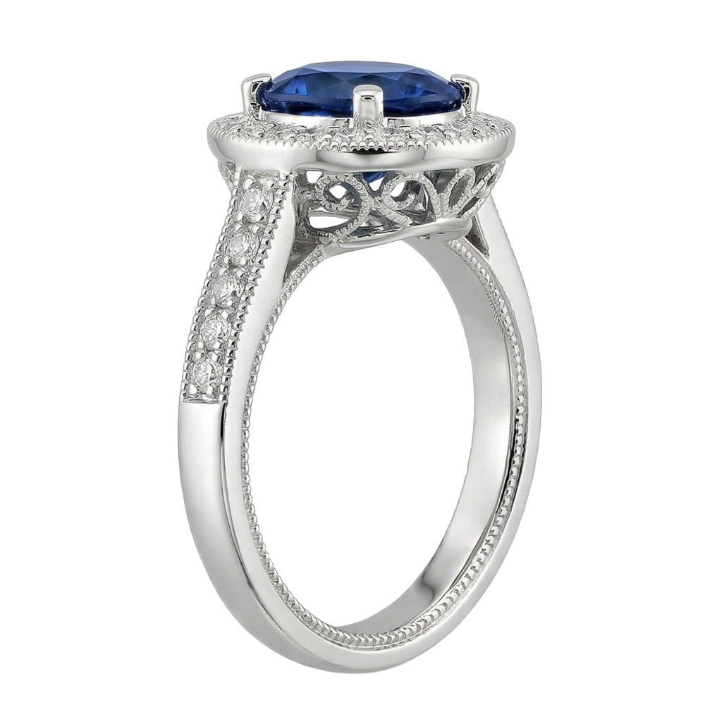 Natural Real ( Not Lab Grown ) Oval Sapphire Stone Halo Ring