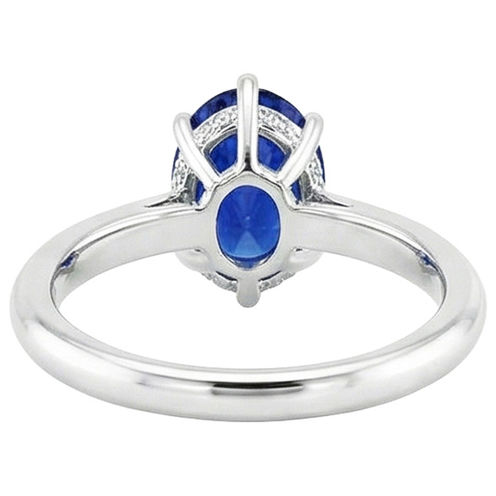 Natural Real ( Not Lab Grown ) Oval Solitaire Ring Ceylon Sapphire 2.50 Carats White Gold Prong Set