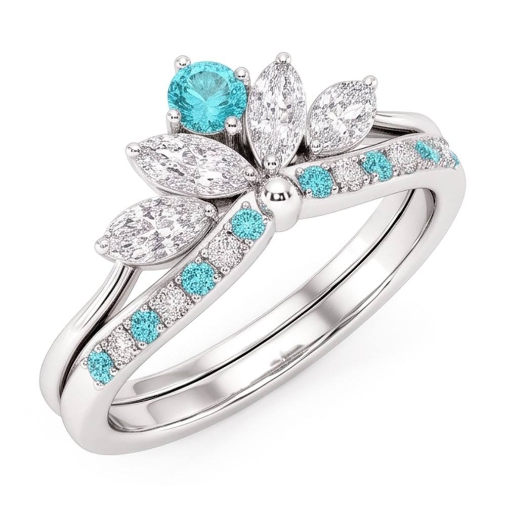 Natural Real ( Not Lab Grown ) Paraiba Tourmaline & Diamond Crown Band Set