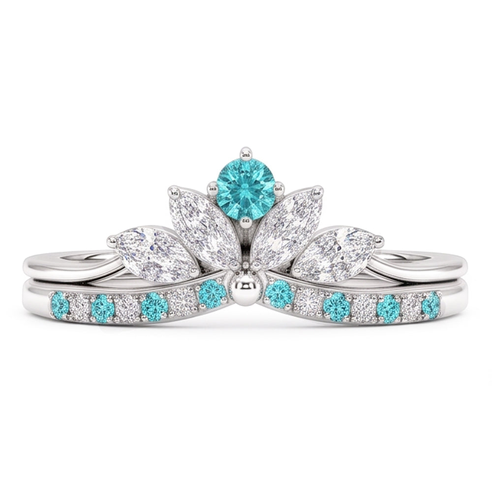 Natural Real ( Not Lab Grown ) Paraiba Tourmaline & Diamond Crown Band Set