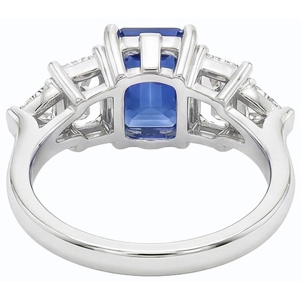 Natural Real ( Not Lab Grown ) Peacock Blue Emerald Cut Sapphire Ring