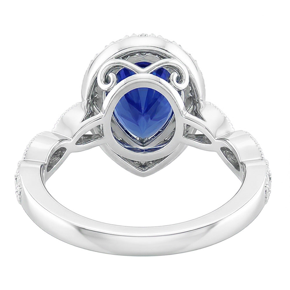 Natural Real ( Not Lab Grown ) Pear Blue Sapphire Diamond Ring