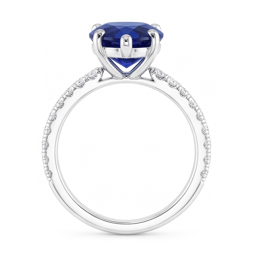 Natural Real ( Not Lab Grown ) Pear Blue Sapphire Ring With Accents 3 Carats