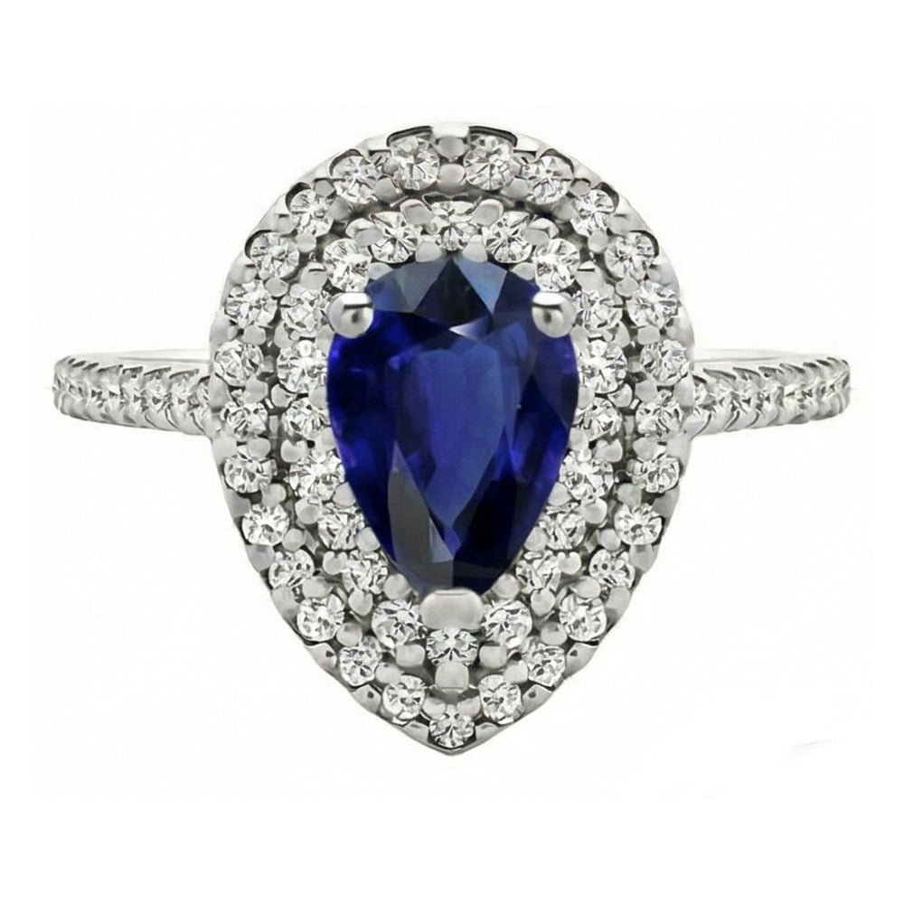 Natural Real ( Not Lab Grown ) Pear Ceylon Gemstone Ring 3.50 Ct Double Halo Diamond Jewelry