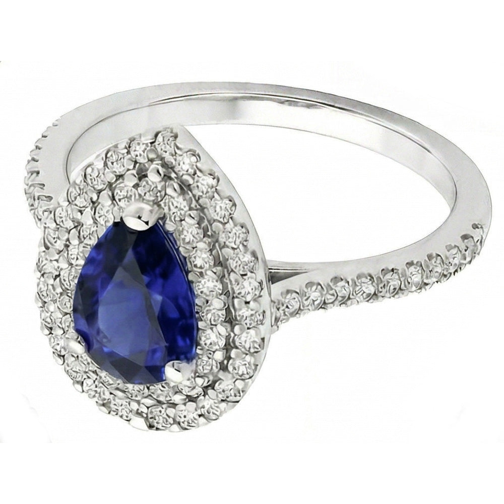 Natural Real ( Not Lab Grown ) Pear Ceylon Gemstone Ring 3.50 Ct Double Halo Diamond Jewelry