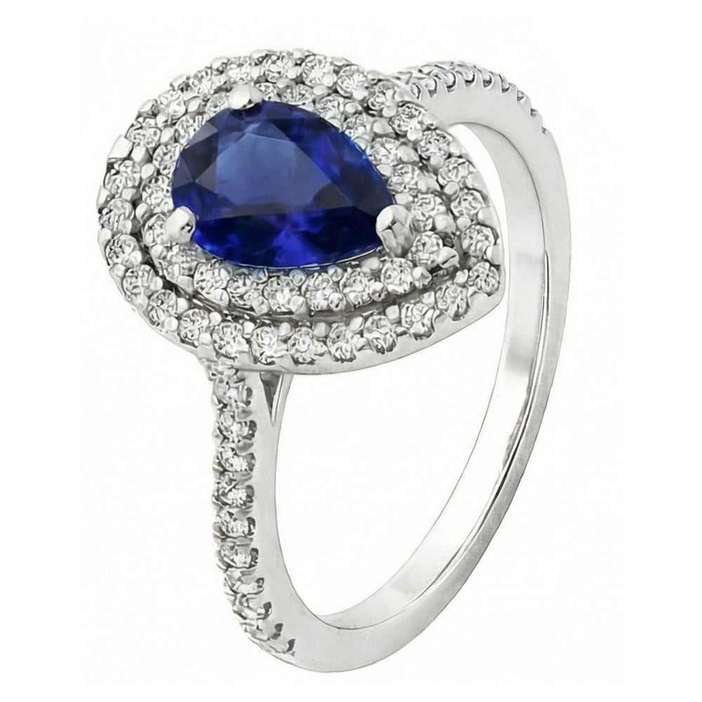 Natural Real ( Not Lab Grown ) Pear Ceylon Gemstone Ring 3.50 Ct Double Halo Diamond Jewelry