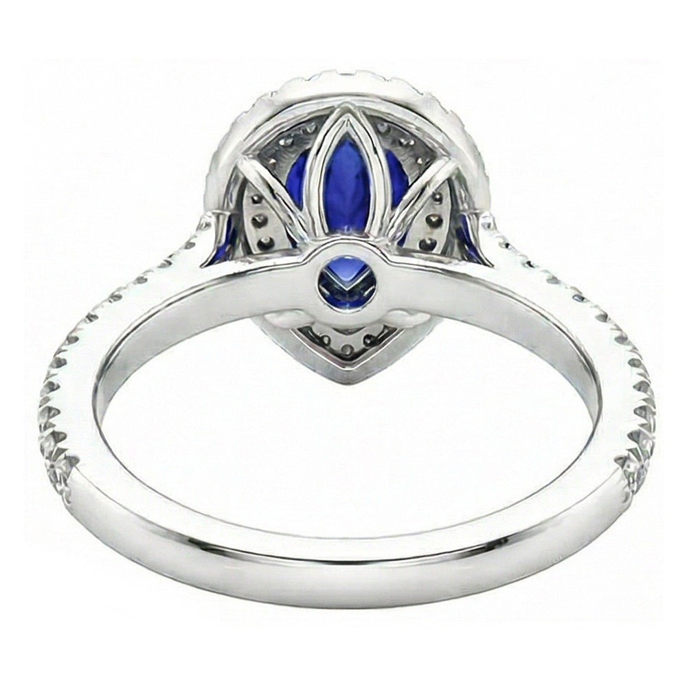 Natural Real ( Not Lab Grown ) Pear Ceylon Gemstone Ring 3.50 Ct Double Halo Diamond Jewelry