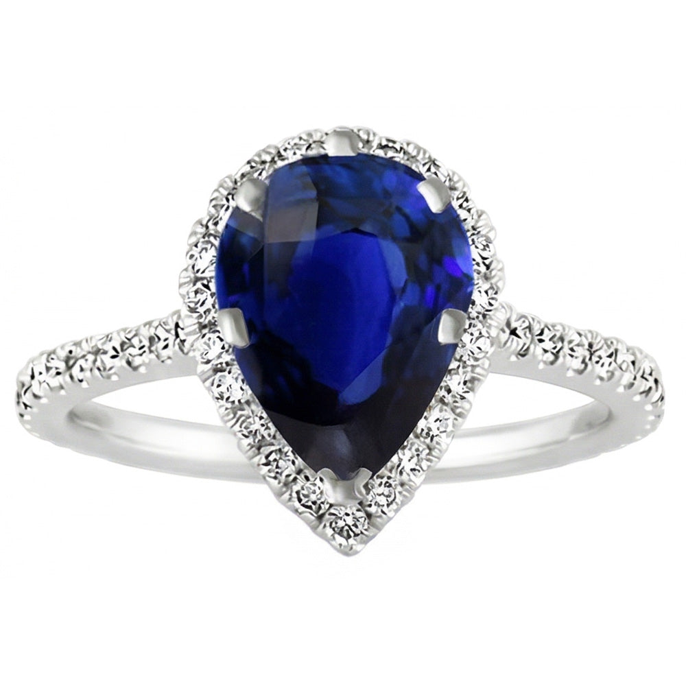 Natural Real ( Not Lab Grown ) Pear Ceylon Sapphire Diamond Ring 3.50 Carats White Gold 14K