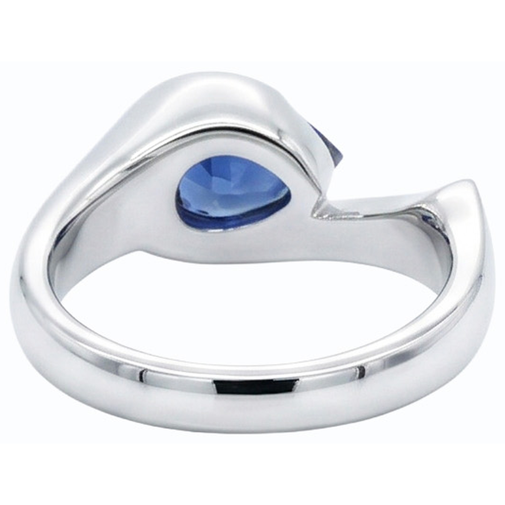 Natural Real ( Not Lab Grown ) Pear Solitaire Ring Blue Sapphire 1 Carat Half Bezel Set White Gold