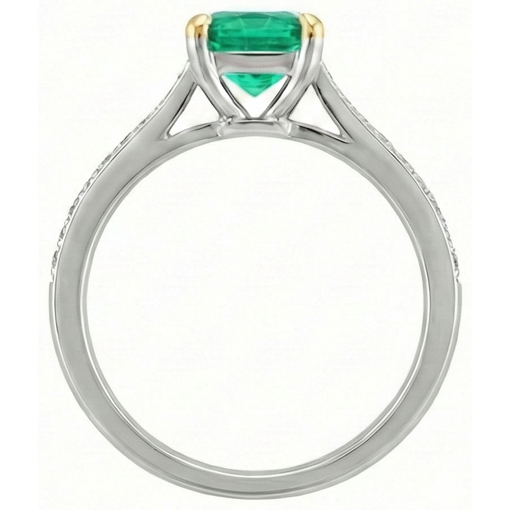 Natural Real ( Not Lab Grown ) Princess Cut Green Emerald GIA Ring Round Diamonds