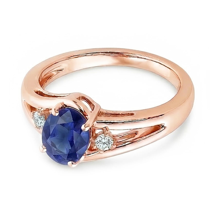 Natural Real ( Not Lab Grown ) Rose Gold 3 Stone Wedding Ring 2.25 Carats Oval Blue Sapphire Jewelry