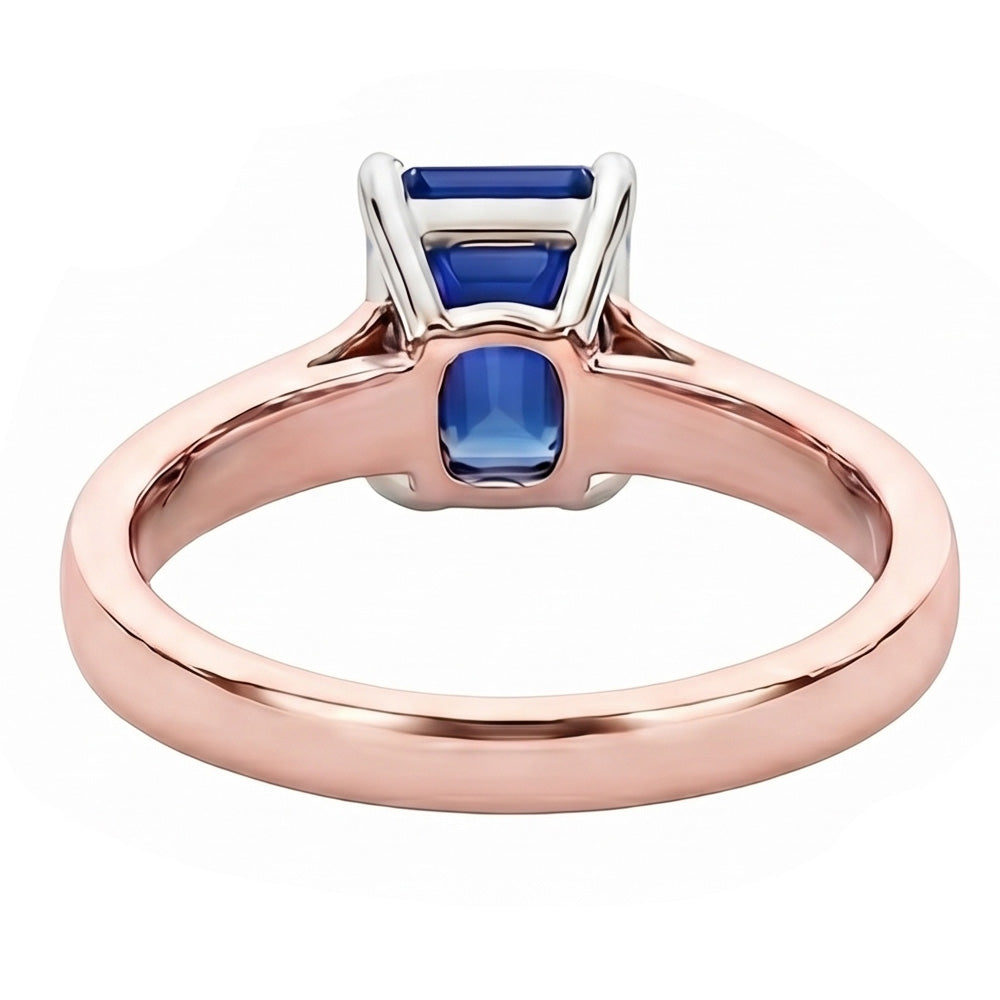 Natural Real ( Not Lab Grown ) Rose Gold Solitaire Ring Emerald Ceylon Blue Sapphire 2 Carats
