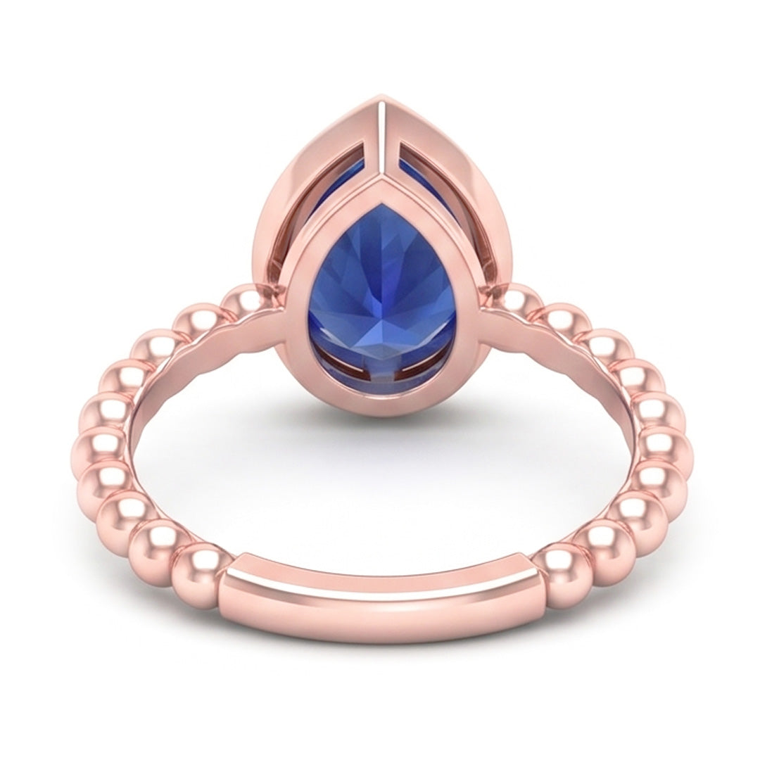 Natural Real ( Not Lab Grown ) Rose Gold Solitaire Ring Pear Blue Sapphire 1.50 Carats Bezel Set