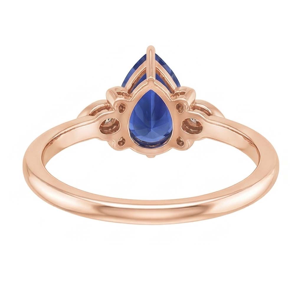 Natural Real ( Not Lab Grown ) Rose Gold Solitaire With Accents Ring Pear Ceylon Sapphire 3 Carats