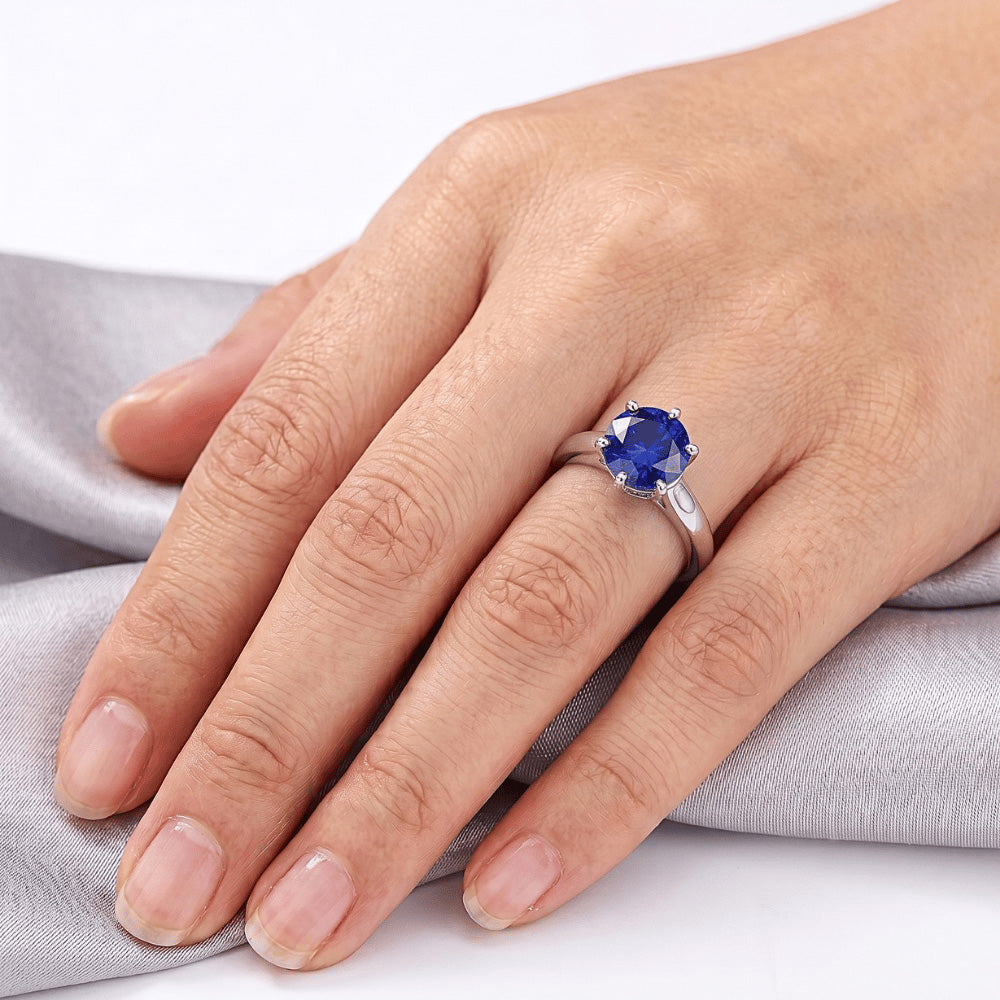 Natural Real ( Not Lab Grown ) Round Solitaire Ring Sri Lankan Sapphire 2 Carats White Gold 14K