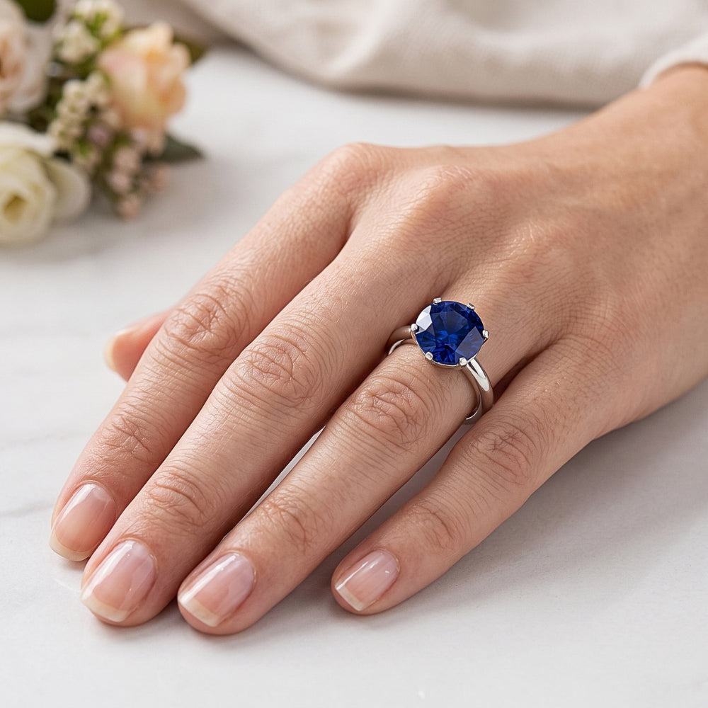 Natural Real ( Not Lab Grown ) Round Solitaire Sapphire Mens Ring 3 Carats White Gold Jewelry