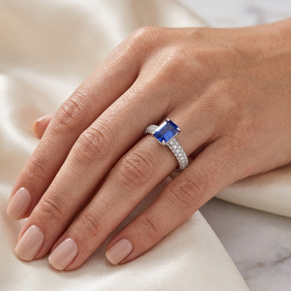Natural Real ( Not Lab Grown ) Sapphire Jewelry Radiant Cut Gemstone Ring