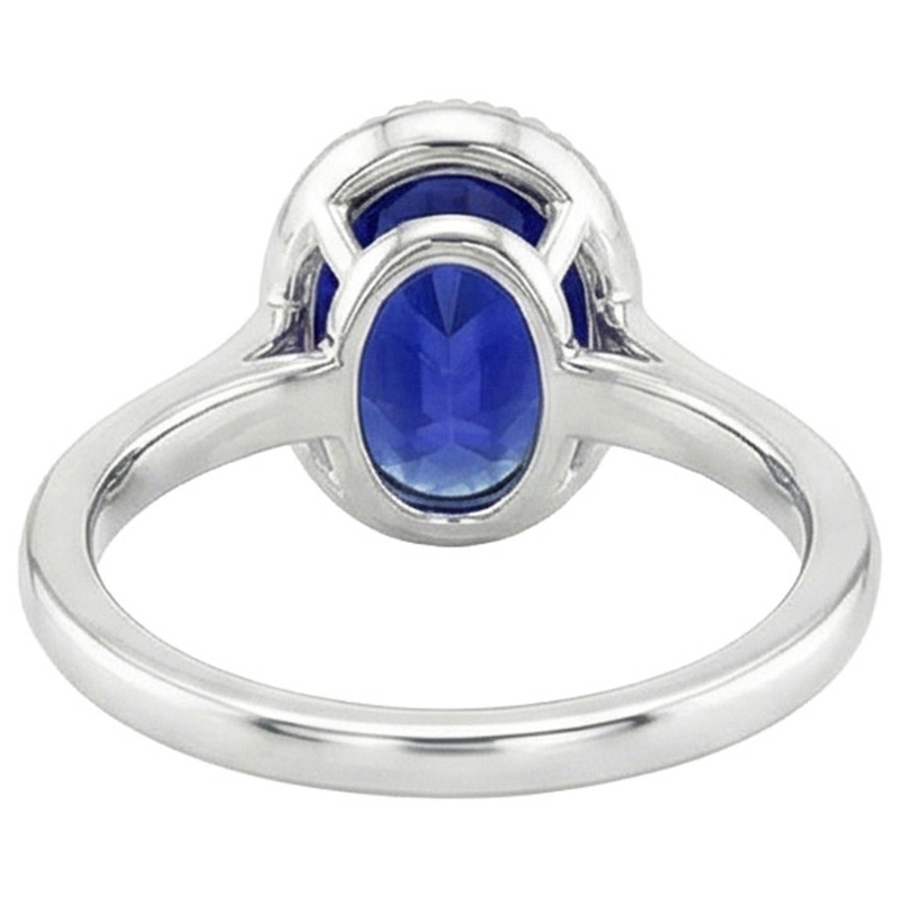 Natural Real ( Not Lab Grown ) Solitaire Bezel Set Ceylon Sapphire Ring Oval White Gold 3 Carats