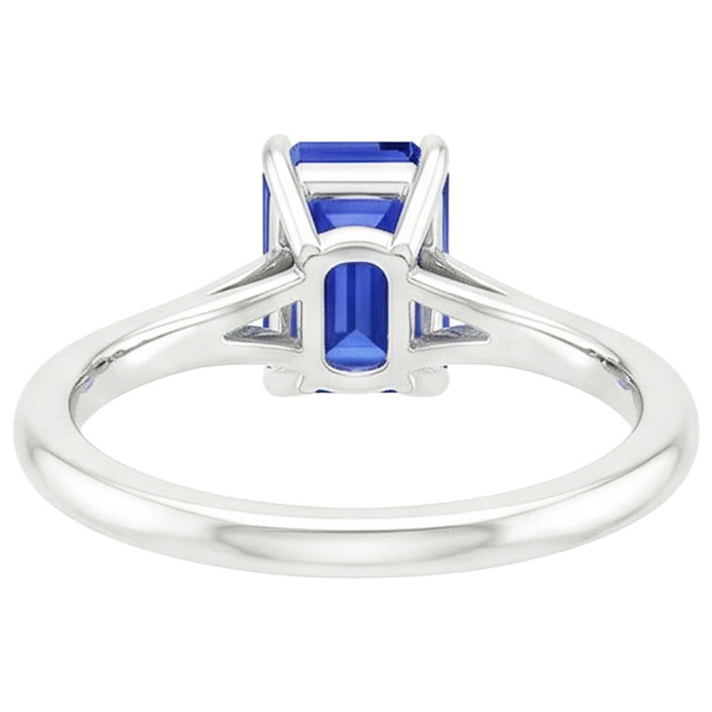 Natural Real ( Not Lab Grown ) Solitaire Emerald Blue Sapphire Ring Split Shank 2.50 Carat White Gold