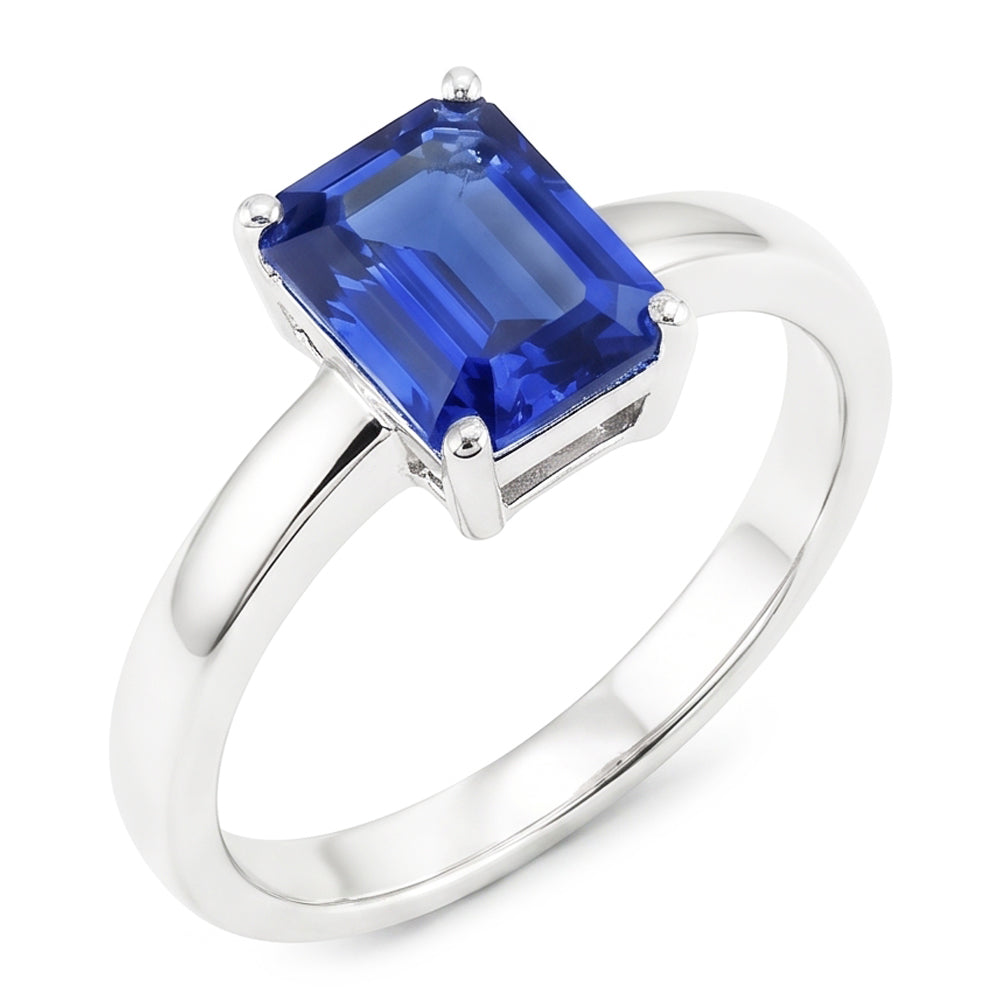 Natural Real ( Not Lab Grown ) Solitaire Emerald Shaped Sri Lankan Sapphire Ring 1.50 Carats