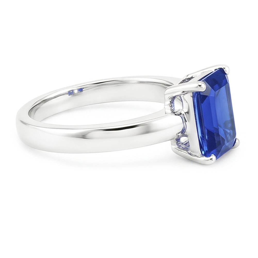 Natural Real ( Not Lab Grown ) Solitaire Emerald Shaped Sri Lankan Sapphire Ring 1.50 Carats