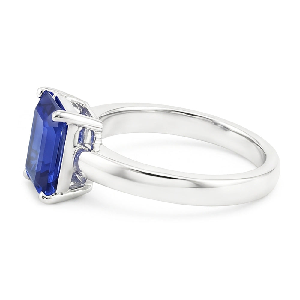 Natural Real ( Not Lab Grown ) Solitaire Emerald Shaped Sri Lankan Sapphire Ring 1.50 Carats