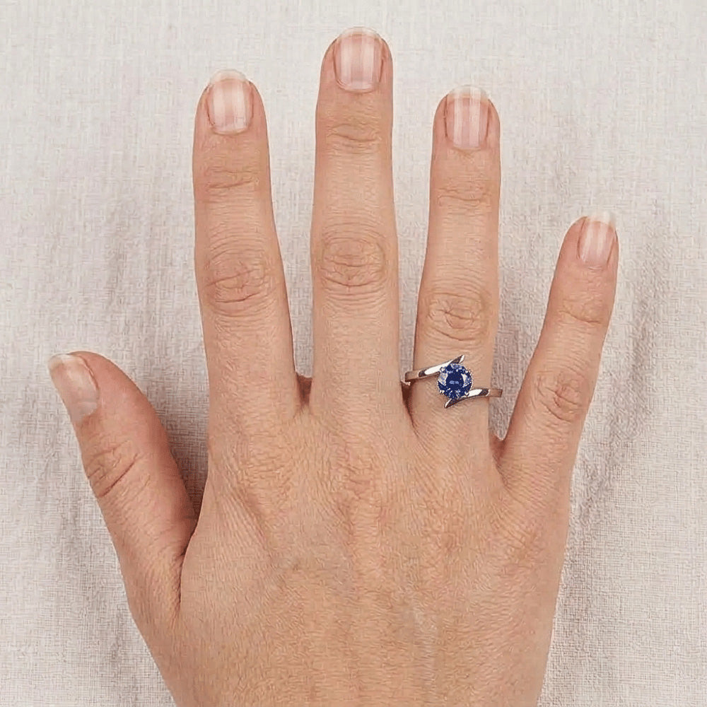Natural Real ( Not Lab Grown ) Solitaire Engagement Ring Ceylon Blue Sapphire 1 Carat Bypass Style