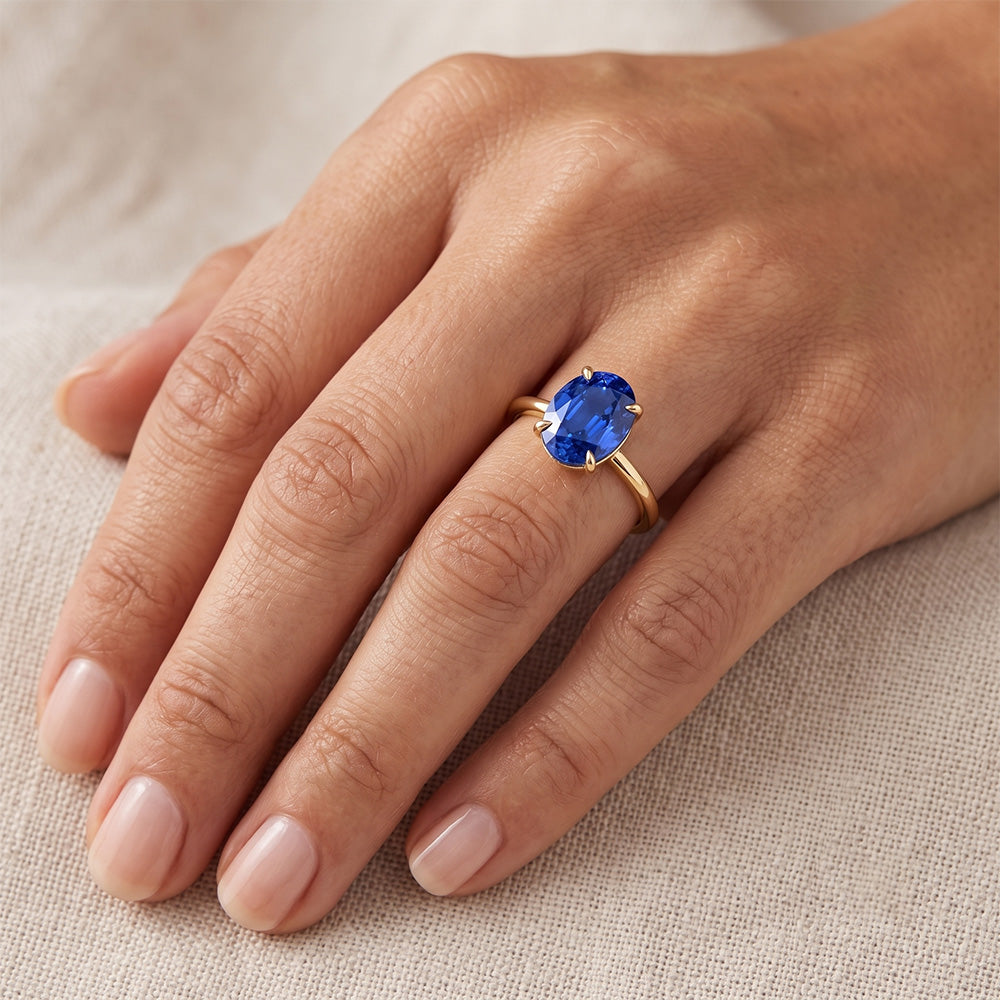 Natural Real ( Not Lab Grown ) Solitaire Engagement Ring Oval Sri Lankan Sapphire 2.50 Carats