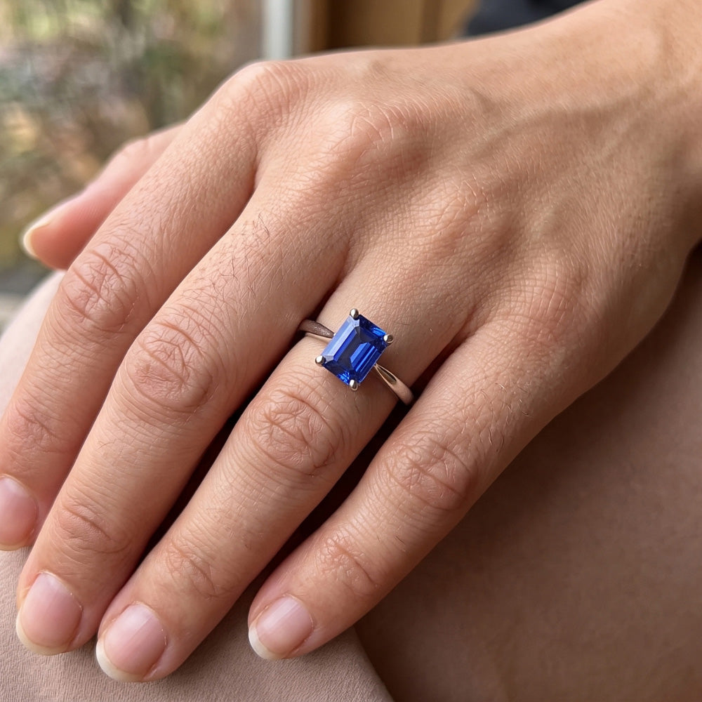 Natural Real ( Not Lab Grown ) Solitaire Engagement Ring Prong Set Emerald Blue Sapphire 2 Carats