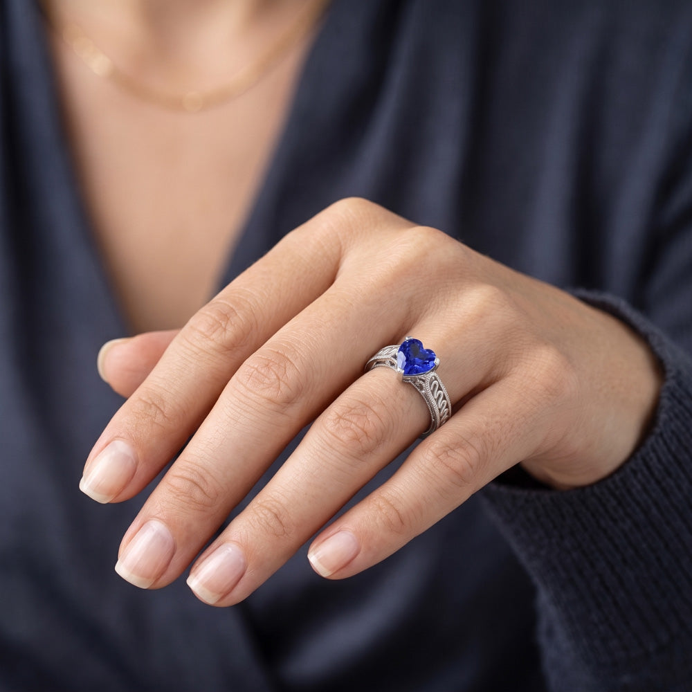 Natural Real ( Not Lab Grown ) Solitaire Heart Light Blue Sapphire Ring 1 Carat Filigree Shank Gold