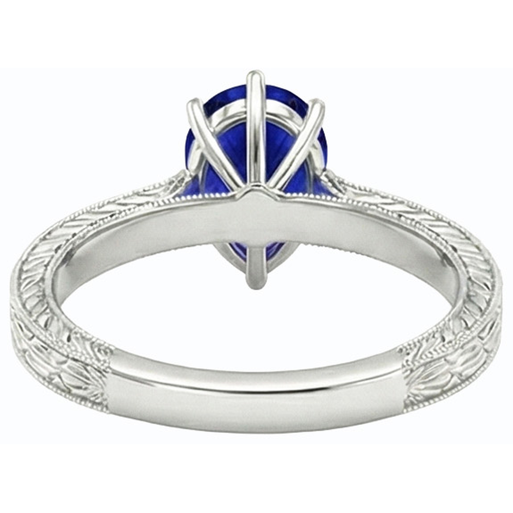 Natural Real ( Not Lab Grown ) Solitaire Pear Antique Style Blue Sapphire Ring 1.50 Carats White Gold
