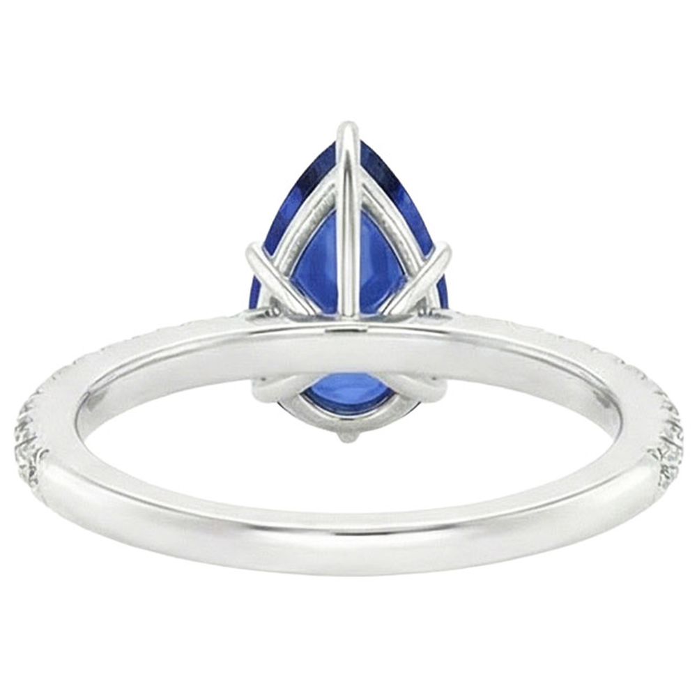 Natural Real ( Not Lab Grown ) Solitaire Pear Blue Sapphire Ring With Accents Pave Setting 5 Carats
