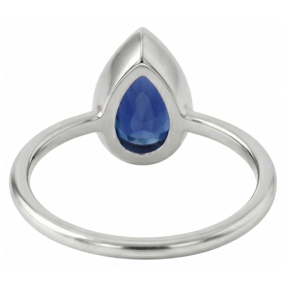 Natural Real ( Not Lab Grown ) Solitaire Pear Gemstone Ring 1.50 Ct Bezel Set Blue Sapphire