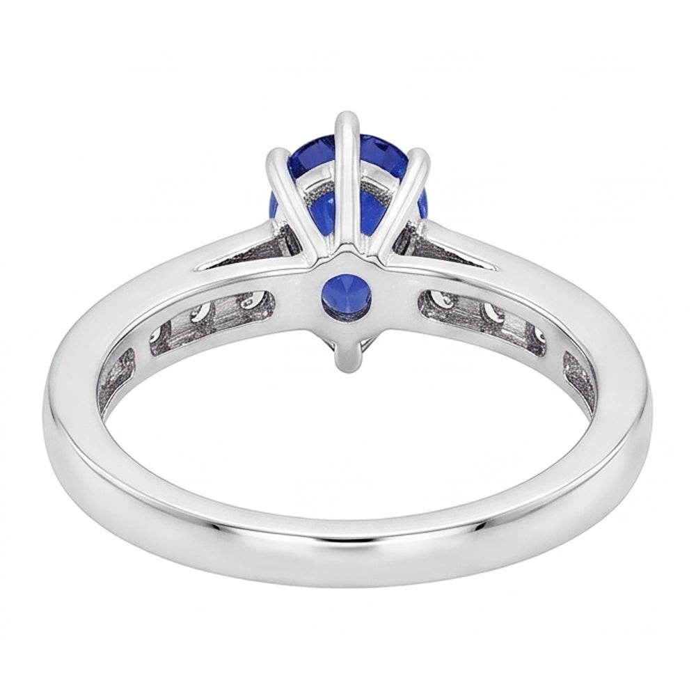Natural Real ( Not Lab Grown ) Solitaire Pear Shaped Ceylon Sapphire Ring With Accents 2.50 Carats