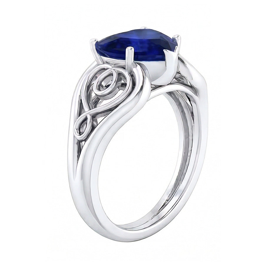 Natural Real ( Not Lab Grown ) Solitaire Ring Heart Deep Blue Sapphire Vintage Style 3.50 Carats
