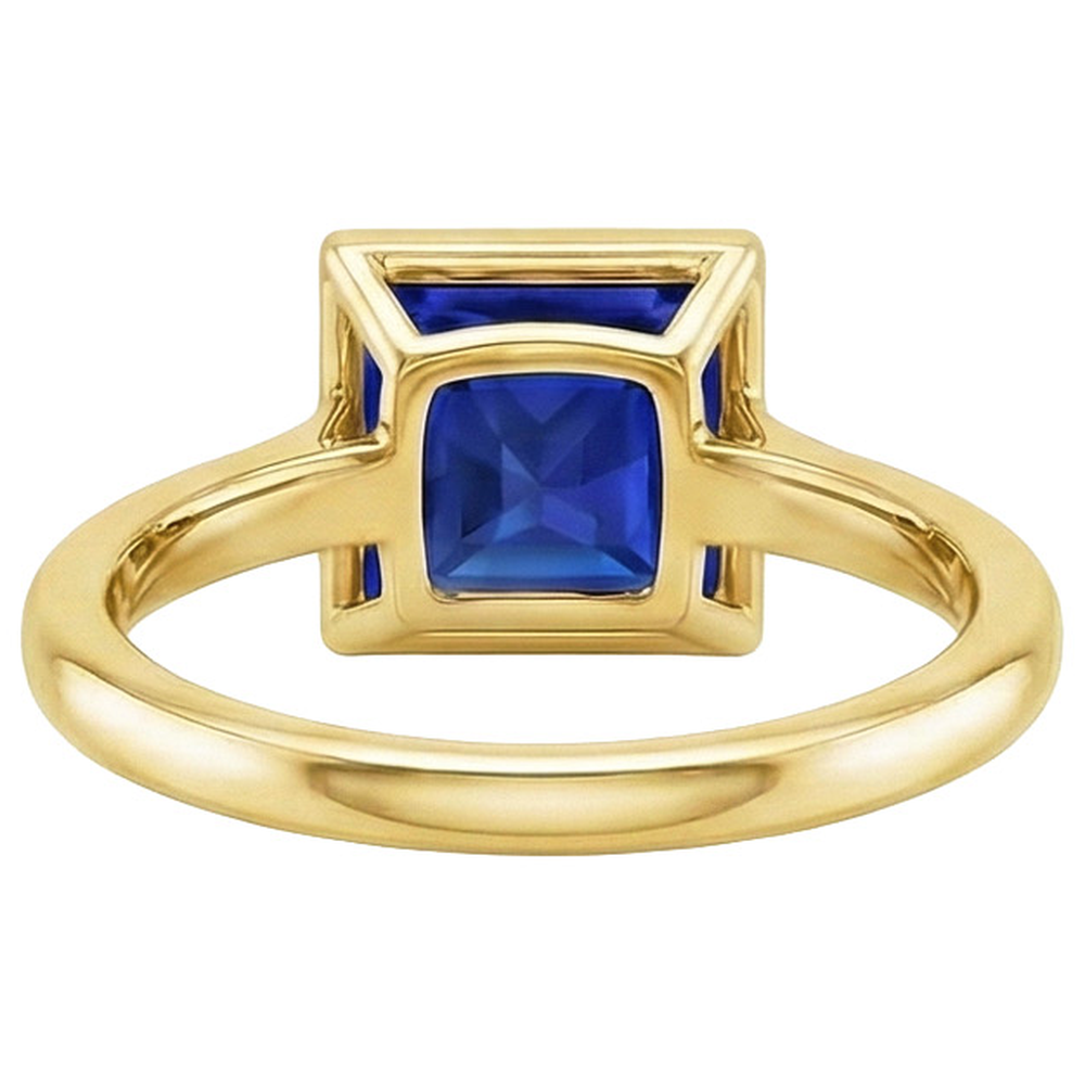 Natural Real ( Not Lab Grown ) Solitaire Ring Princess Bezel Set Blue Sapphire 5 Carats Yellow Gold