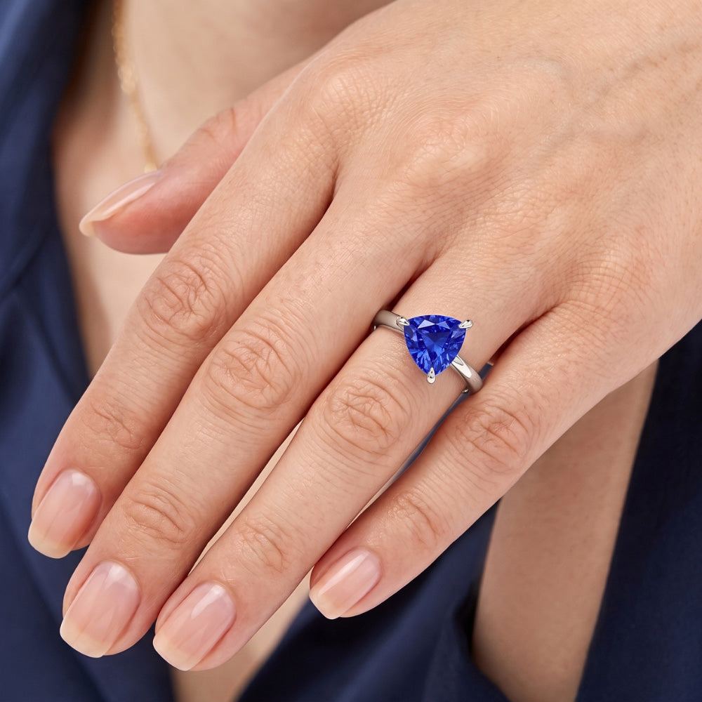 Natural Real ( Not Lab Grown ) Solitaire Ring Trillion Shaped Prong Set Blue Sapphire 1.50 Carats